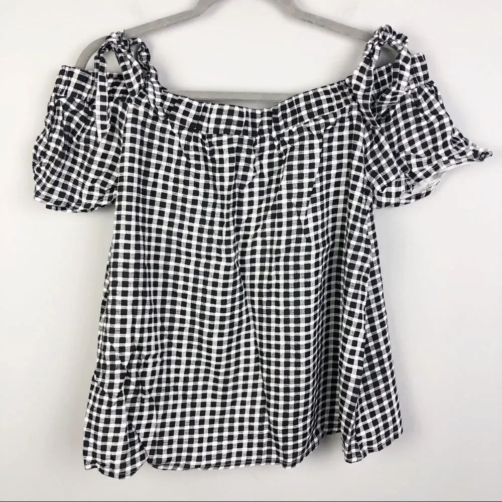 BLUE RAIN | FRANCESCA’S Plaid Off the Shoulder Top NEW Women’s Size Large